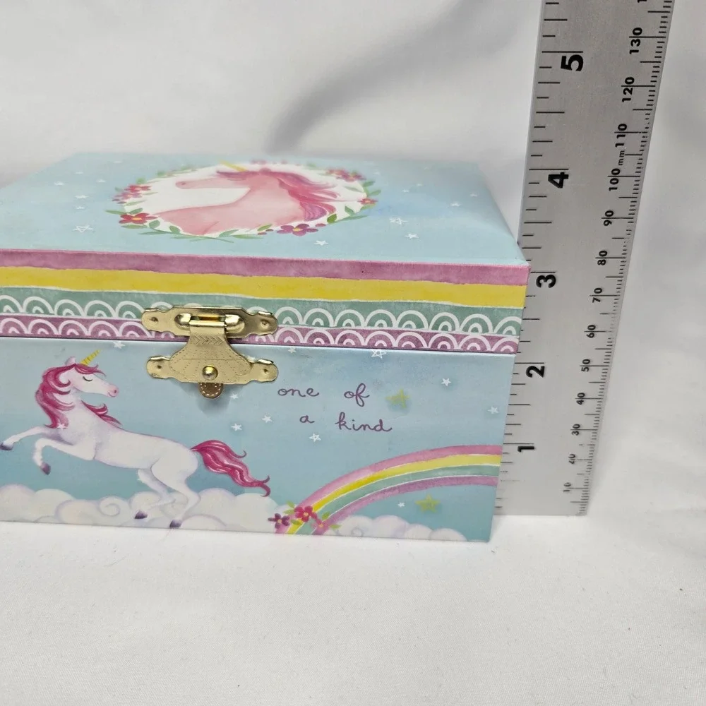 Jewelkeeper Musical Jewelry Box Girls Small Blue Unicorn Rainbow Wind Up Music